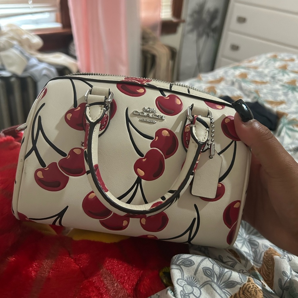 Coach Cherry Patterned Satchel in White and Red